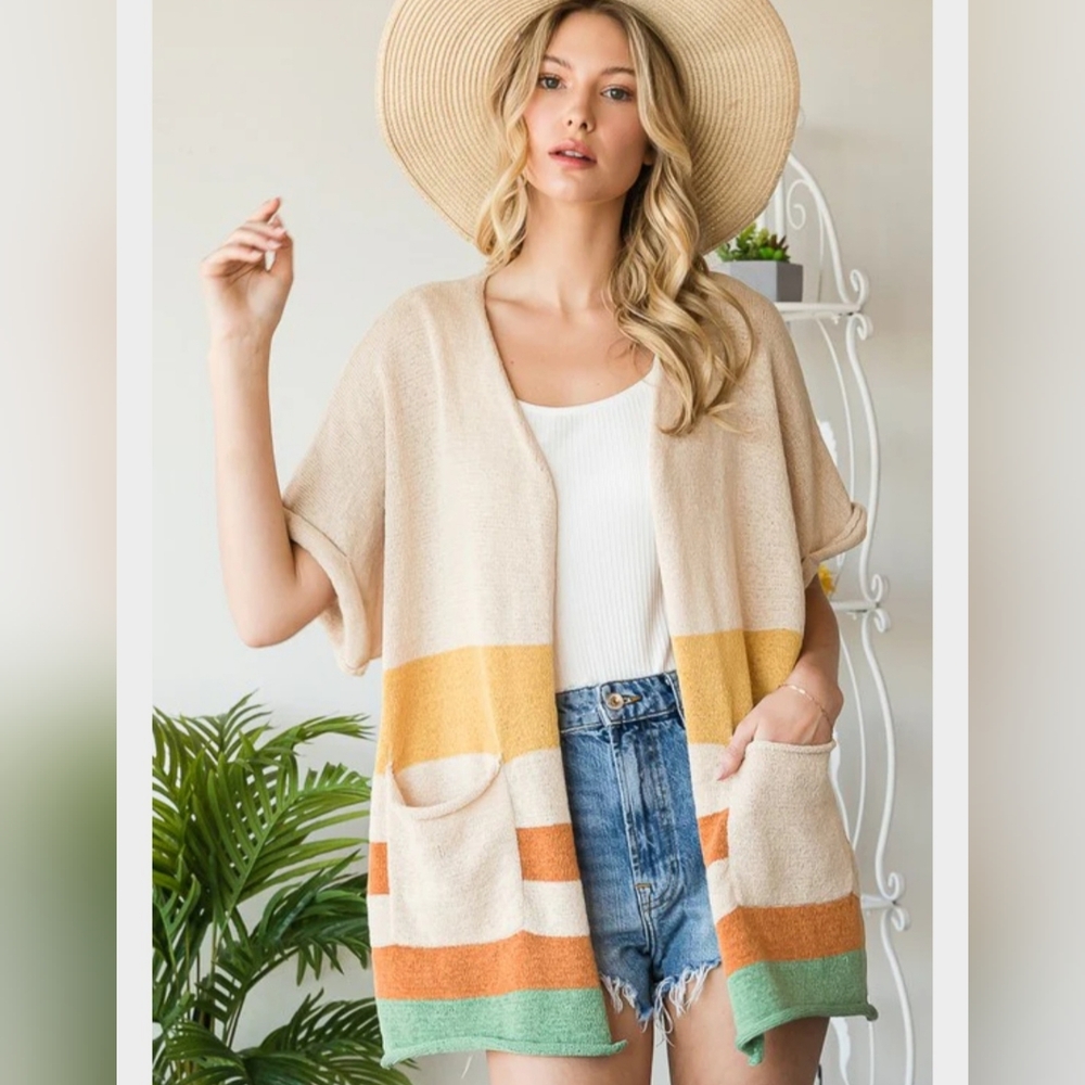 NWT Heyson Multi-Color Striped Open-Front Cardigan Size M